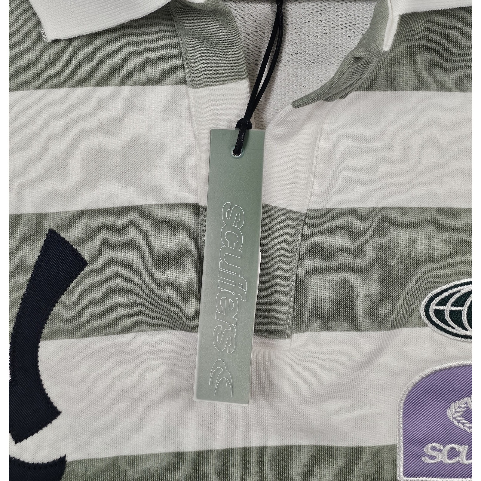 Scuffers Striped Polo Sweatshirt Size Small Embroidered Terry Lined — image 3 of 5